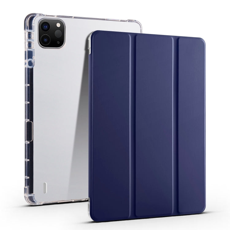 For iPad Pro 11 2024 3-fold Clear TPU Smart Leather Tablet Case with Pen Slot(Dark Blue) - iPad Pro 11 2024 Cases by buy2fix | Online Shopping UK | buy2fix