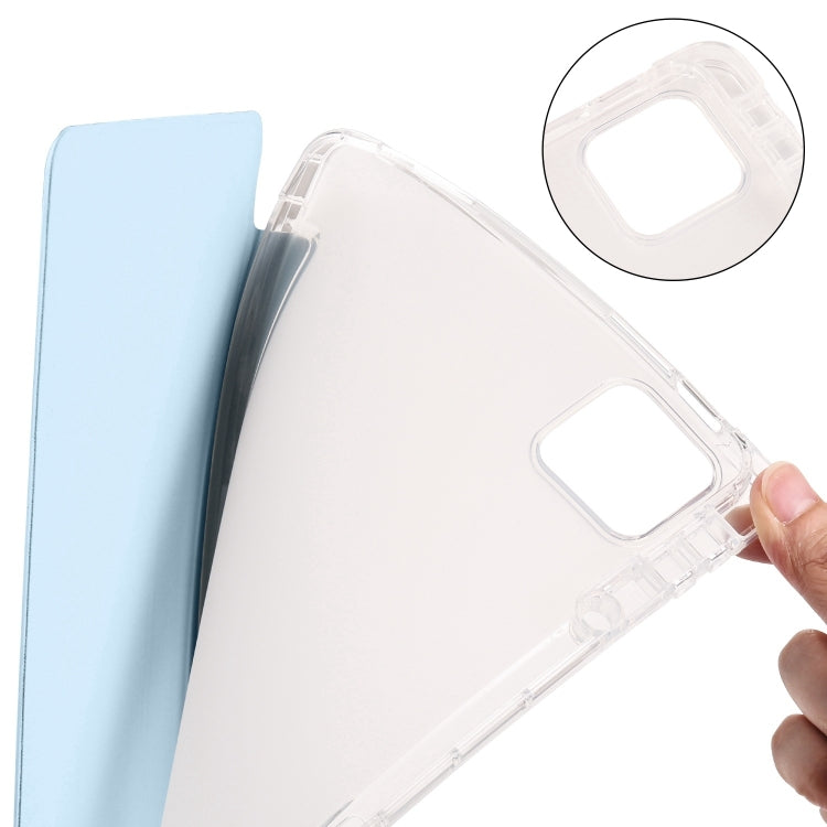 For iPad Air 11 2024 3-fold Clear TPU Smart Leather Tablet Case with Pen Slot(Ice Blue) - iPad Air 11 2024 Cases by buy2fix | Online Shopping UK | buy2fix