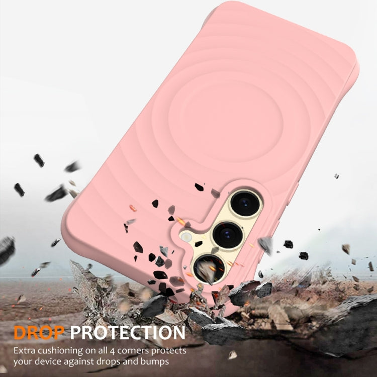 For Samsung Galaxy S24 5G Wave Texture MagSafe Magnetic Liquid Silicone Phone Case(Pink) - Galaxy S24 5G Cases by buy2fix | Online Shopping UK | buy2fix