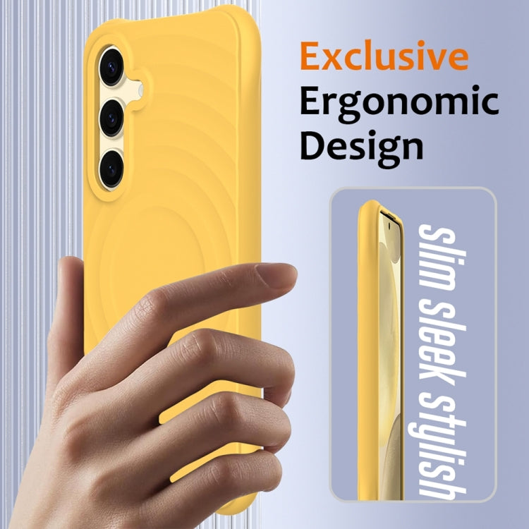 For Samsung Galaxy S23 FE 5G Wave Texture MagSafe Magnetic Liquid Silicone Phone Case(Yellow) - Galaxy S23 FE 5G Cases by buy2fix | Online Shopping UK | buy2fix