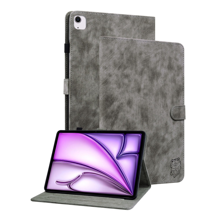 For iPad Air 11 2024 Embossed Tiger Pattern Leather Tablet Case(Grey) - iPad Air 11 2024 Cases by buy2fix | Online Shopping UK | buy2fix