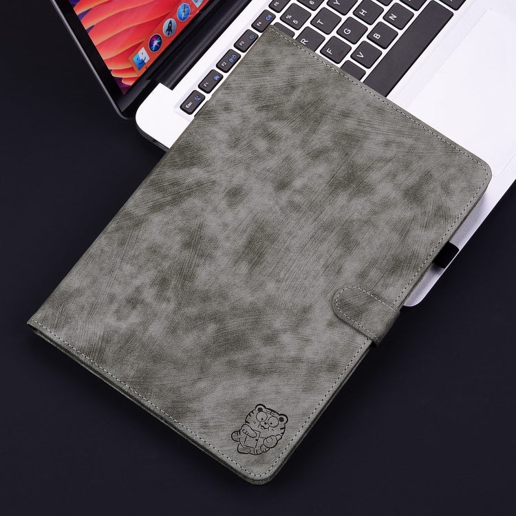 For iPad Pro 11 2024 Embossed Tiger Pattern Leather Tablet Case(Grey) - iPad Pro 11 2024 Cases by buy2fix | Online Shopping UK | buy2fix