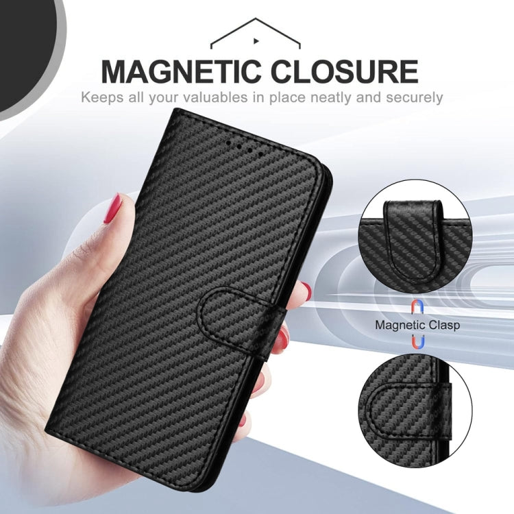 For iPhone SE 2024 YX0070 Carbon Fiber Buckle Leather Phone Case with Lanyard(Black) - More iPhone Cases by buy2fix | Online Shopping UK | buy2fix