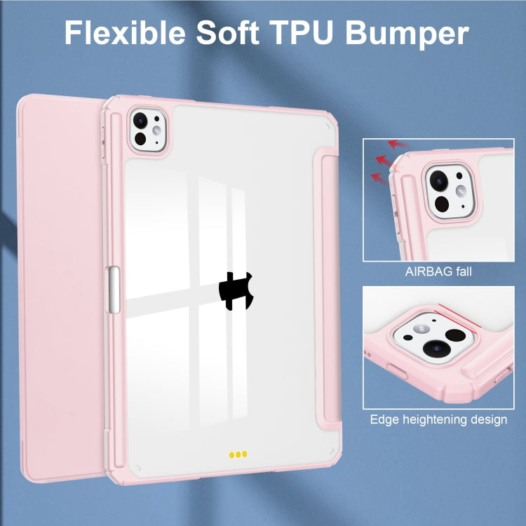 For iPad Pro 11 2024 Pure Color 3-fold Clear TPU Smart Leather Tablet Case(Pink) - iPad Pro 11 2024 Cases by buy2fix | Online Shopping UK | buy2fix