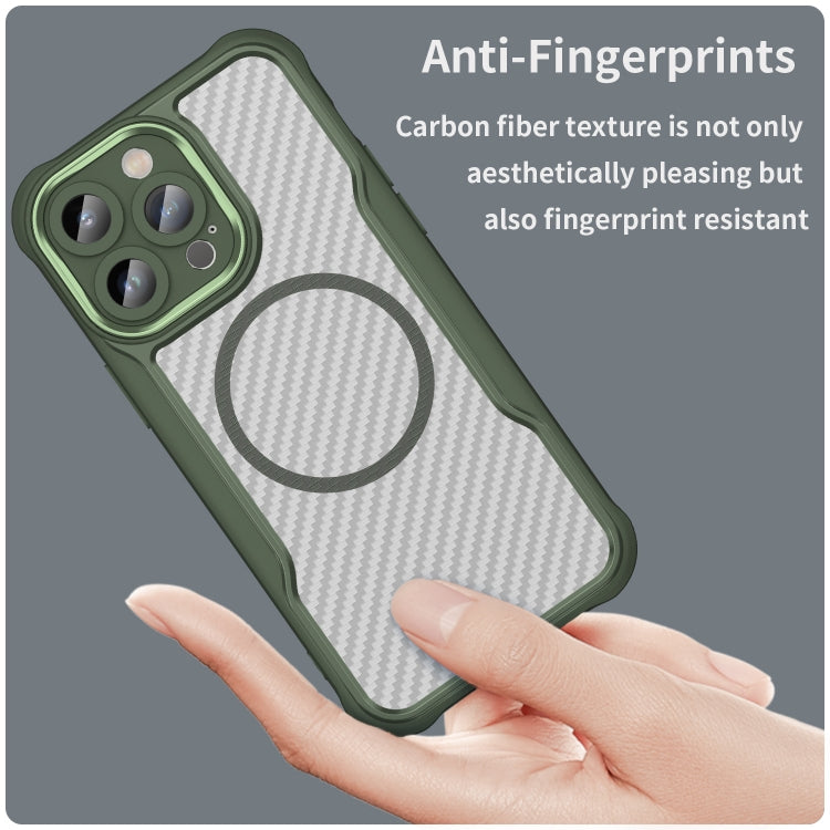 For iPhone 15 Carbon Fiber Texture MagSafe Translucent Phone Case(Green) - iPhone 15 Cases by buy2fix | Online Shopping UK | buy2fix