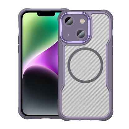 For iPhone 14 / 13 Carbon Fiber Texture MagSafe Translucent Phone Case(Purple) - iPhone 14 Cases by buy2fix | Online Shopping UK | buy2fix