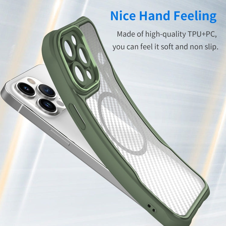 For iPhone 13 Pro Carbon Fiber Texture MagSafe Translucent Phone Case(Green) - iPhone 13 Pro Cases by buy2fix | Online Shopping UK | buy2fix