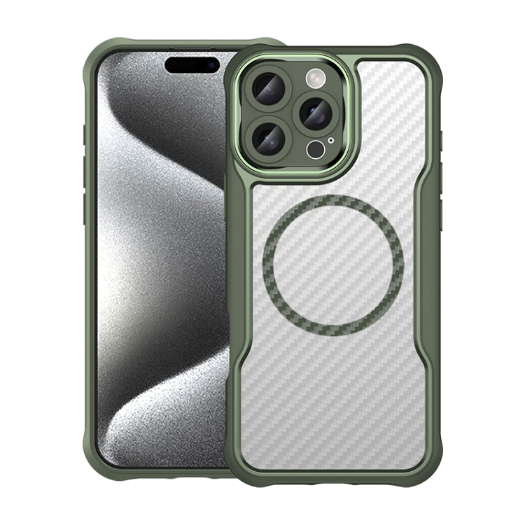 For iPhone 16 Pro Max Carbon Fiber Texture MagSafe Translucent Phone Case(Green) - iPhone 16 Pro Max Cases by buy2fix | Online Shopping UK | buy2fix