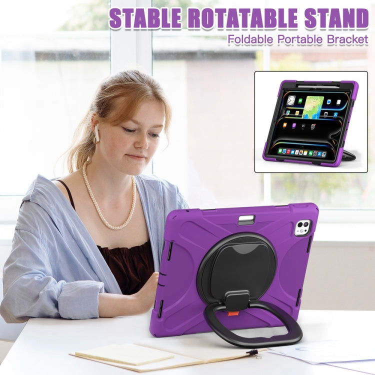 For iPad Pro 11 2024 Silicone Hybrid PC Tablet Case with Holder & Shoulder Strap(Purple) - iPad Pro 11 2024 Cases by buy2fix | Online Shopping UK | buy2fix