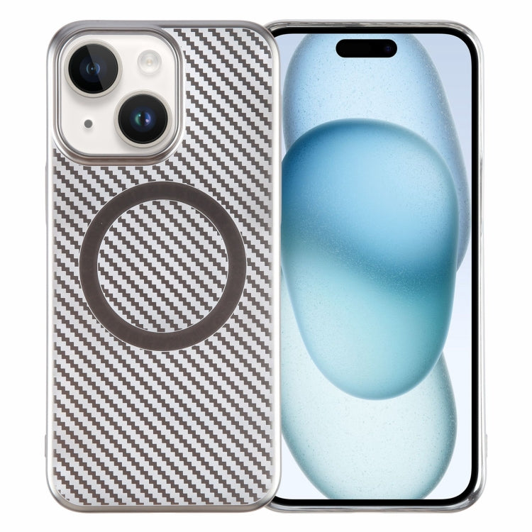 For iPhone 15 Plus 6D Plated Carbon Fiber Clear Magsafe PC Phone Case(Titanium Grey) - iPhone 15 Plus Cases by buy2fix | Online Shopping UK | buy2fix