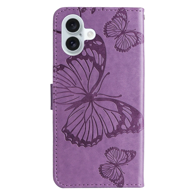 For iPhone 16 Plus 3D Butterfly Embossed Pattern Flip Leather Phone Case(Purple) - iPhone 16 Plus Cases by buy2fix | Online Shopping UK | buy2fix