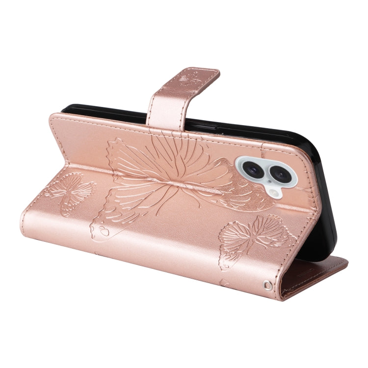 For iPhone 16 Plus 3D Butterfly Embossed Pattern Flip Leather Phone Case(Rose Gold) - iPhone 16 Plus Cases by buy2fix | Online Shopping UK | buy2fix