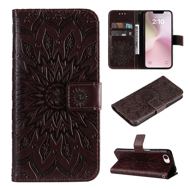 For iPhone SE 2024 Embossed Sunflower Pattern Flip Leather Phone Case(Brown) - More iPhone Cases by buy2fix | Online Shopping UK | buy2fix