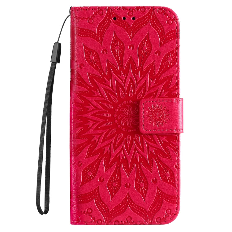 For iPhone 16 Pro Max Embossed Sunflower Pattern Flip Leather Phone Case(Red) - iPhone 16 Pro Max Cases by buy2fix | Online Shopping UK | buy2fix