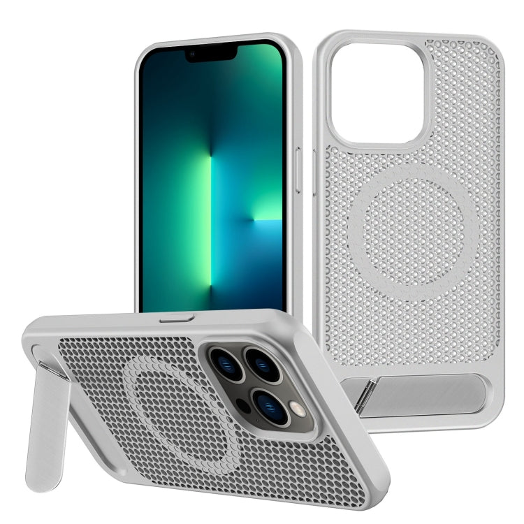 For iPhone 13 Pro Max Honeycomb Cooling MagSafe Phone Case with Invisible Holder(Silver) - iPhone 13 Pro Max Cases by buy2fix | Online Shopping UK | buy2fix