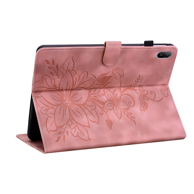 For Huawei MatePad SE 11 2024 Lily Embossed Leather Tablet Case(Pink) - Huawei by buy2fix | Online Shopping UK | buy2fix