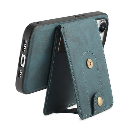 For iPhone 15 Denior D14 NK Retro Pattern MagSafe Magnetic Card Holder Leather Phone Case(Blue) - iPhone 15 Cases by Denior | Online Shopping UK | buy2fix