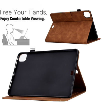 For iPad Pro 11 2024 Peony Butterfly Embossed Leather Smart Tablet Case(Brown) - iPad Pro 11 2024 Cases by buy2fix | Online Shopping UK | buy2fix