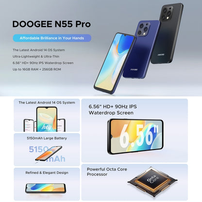 DOOGEE N55 Pro, 6GB+256GB, 6.56 inch Android 14 Spreadtrum T606 Octa Core, Network: 4G(Graphite Black) - DOOGEE by DOOGEE | Online Shopping UK | buy2fix