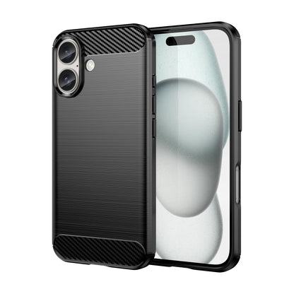 For iPhone 16 Plus Brushed Texture Carbon Fiber TPU Phone Case(Black) - iPhone 16 Plus Cases by buy2fix | Online Shopping UK | buy2fix