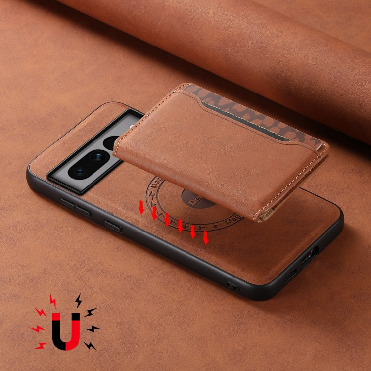 For Google Pixel 7 Pro 5G Denior D13 Retro Texture Leather MagSafe Card Bag Phone Case(Brown) - Google Cases by Denior | Online Shopping UK | buy2fix