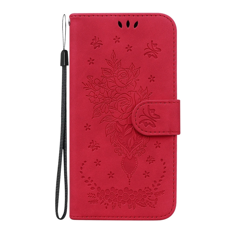 For iPhone 16 Butterfly Rose Embossed Leather Phone Case(Red) - iPhone 16 Cases by buy2fix | Online Shopping UK | buy2fix