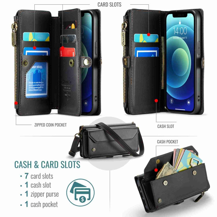 For iPhone 12 CaseMe C36 Card Slots Zipper Wallet RFID Anti-theft Leather Phone Case(Black) - iPhone 12 / 12 Pro Cases by CaseMe | Online Shopping UK | buy2fix