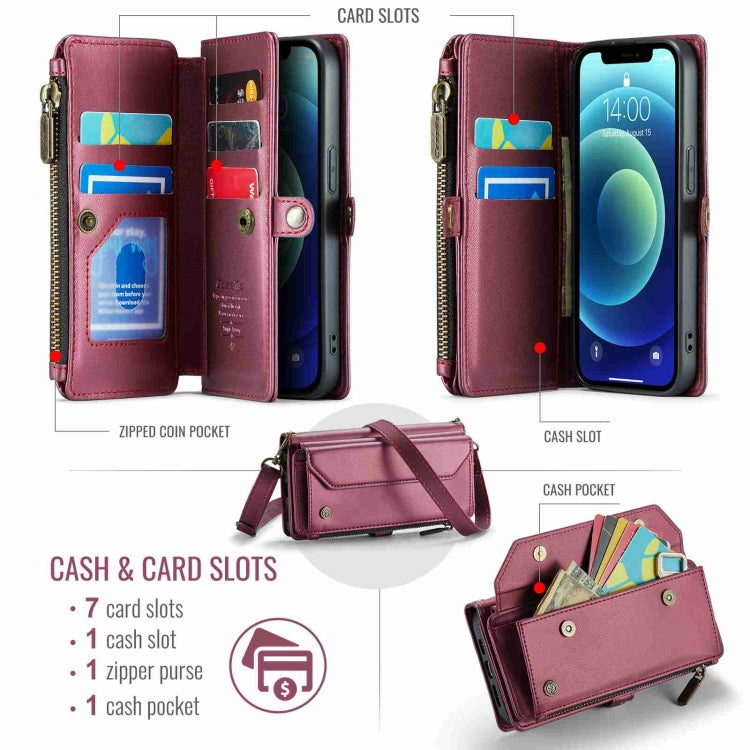 For iPhone 12 mini CaseMe C36 Card Slots Zipper Wallet RFID Anti-theft Leather Phone Case(Wine Red) - iPhone 12 mini Cases by CaseMe | Online Shopping UK | buy2fix