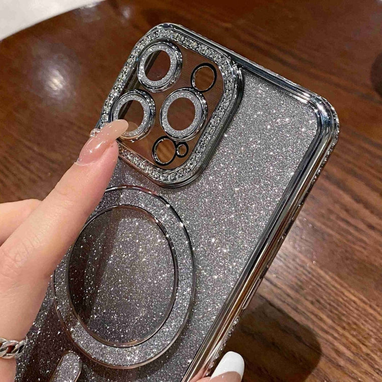 For iPhone 12 Diamond Gradient Glitter Plated MagSafe Phone Case(Silver) - iPhone 12 / 12 Pro Cases by buy2fix | Online Shopping UK | buy2fix