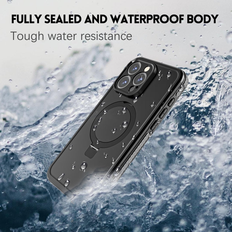 For iPhone 15 RedPepper IP68 Waterproof MagSafe Magnetic Holder Phone Case(Black Grey) - iPhone 15 Cases by RedPepper | Online Shopping UK | buy2fix