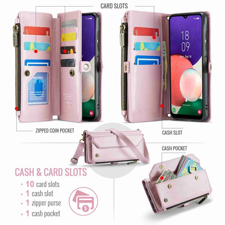 For Samsung Galaxy A22 5G CaseMe C36 Card Slots Zipper Wallet RFID Anti-theft Leather Phone Case(Pink) - Galaxy Phone Cases by CaseMe | Online Shopping UK | buy2fix