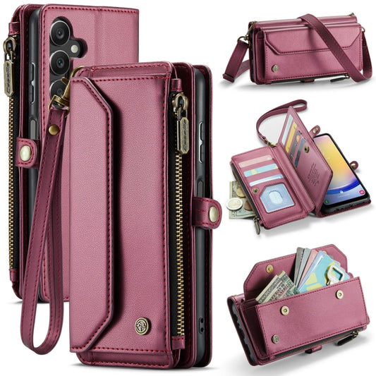 For Samsung Galaxy A25 CaseMe C36 Card Slots Zipper Wallet RFID Anti-theft Leather Phone Case(Wine Red) - Galaxy Phone Cases by CaseMe | Online Shopping UK | buy2fix