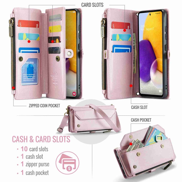 For Samsung Galaxy A72 CaseMe C36 Card Slots Zipper Wallet RFID Anti-theft Leather Phone Case(Pink) - Galaxy Phone Cases by CaseMe | Online Shopping UK | buy2fix