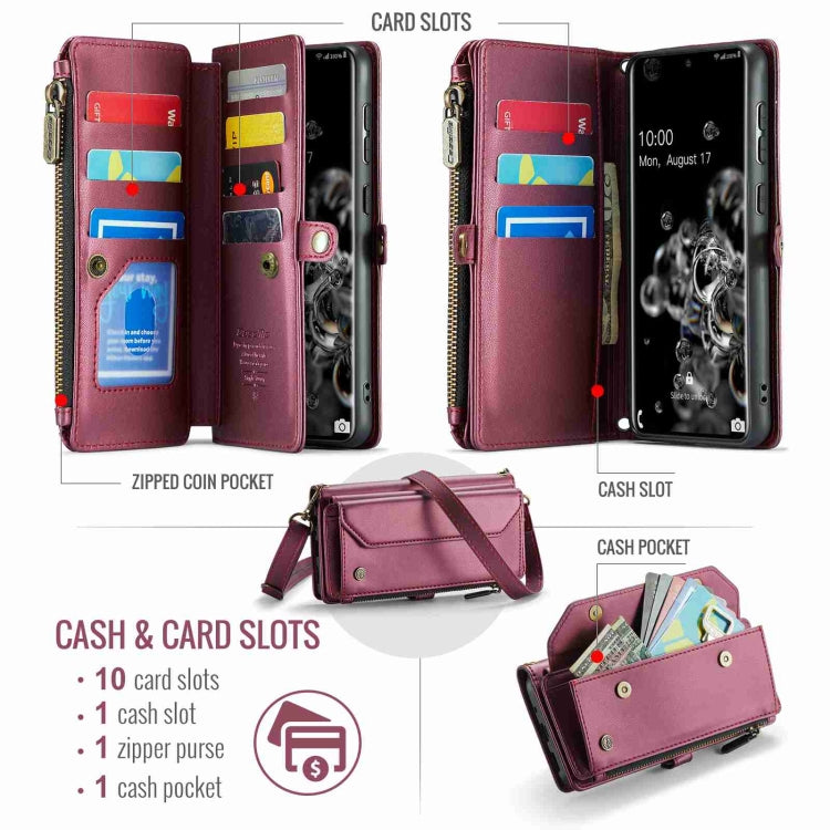 For Samsung Galaxy S20 Ultra CaseMe C36 Card Slots Zipper Wallet RFID Anti-theft Leather Phone Case(Wine Red) - Galaxy Phone Cases by CaseMe | Online Shopping UK | buy2fix