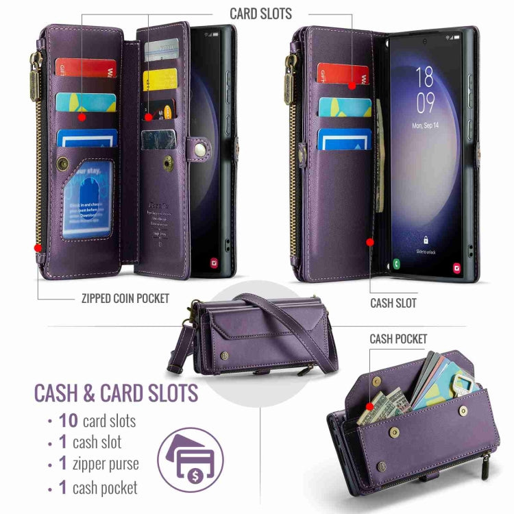 For Samsung Galaxy S23 Ultra 5G CaseMe C36 Card Slots Zipper Wallet RFID Anti-theft Leather Phone Case(Purple) - Galaxy S23 Ultra 5G Cases by CaseMe | Online Shopping UK | buy2fix