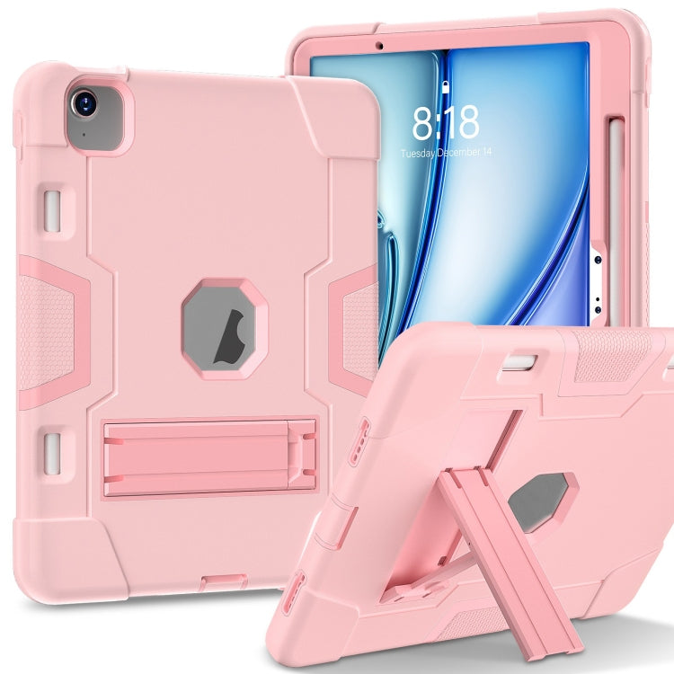 For iPad Air 11 2024 Contrast Color Silicone Acrylic PC Tablet Case with Holder(Rose Gold) - iPad Air 11 2024 Cases by buy2fix | Online Shopping UK | buy2fix