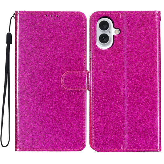 For iPhone 16 Plus Glitter Powder Flip Leather Phone Case(Rose Red) - iPhone 16 Plus Cases by buy2fix | Online Shopping UK | buy2fix