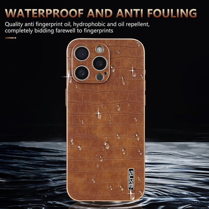 For iPhone 16 Pro Max AZNS Electroplated Frame Crocodile Texture Full Coverage Phone Case(Green) - iPhone 16 Pro Max Cases by AZNS | Online Shopping UK | buy2fix