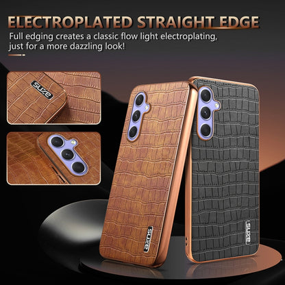 For Samsung Galaxy S23 FE 5G AZNS Electroplated Frame Crocodile Texture Full Coverage Phone Case(Brown) - Galaxy S23 FE 5G Cases by AZNS | Online Shopping UK | buy2fix