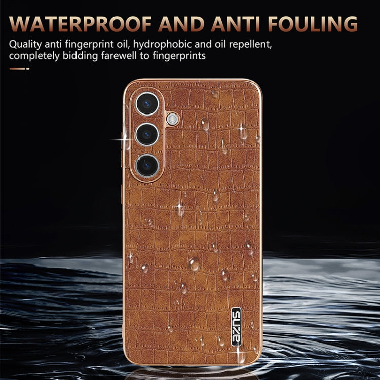 For Samsung Galaxy S24 5G AZNS Electroplated Frame Crocodile Texture Full Coverage Phone Case(White) - Galaxy S24 5G Cases by AZNS | Online Shopping UK | buy2fix