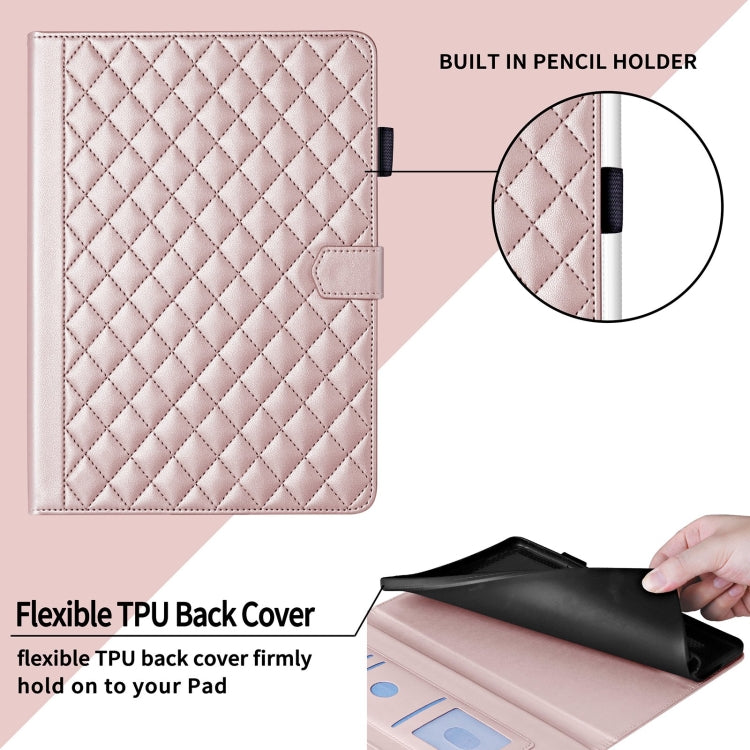 For iPad Pro 11 2024 Rhombus Lattice Leather Smart Tablet Case(Rose Gold) - iPad Pro 11 2024 Cases by buy2fix | Online Shopping UK | buy2fix