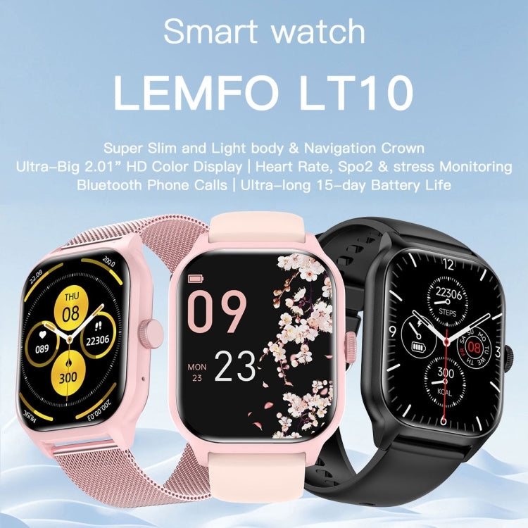 LEMFO LT10 2.01 inch TFT Screen Smart Watch Supports Bluetooth Call / Health Monitoring, Silicone Strap(Black) - Smart Watches by LEMFO | Online Shopping UK | buy2fix
