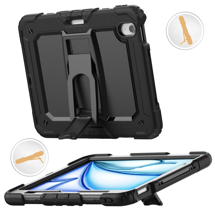 For iPad Air 11 2024 Silicone Hydric PC Tablet Case with Shoulder Strap & Holder(Black) - iPad Air 11 2024 Cases by buy2fix | Online Shopping UK | buy2fix