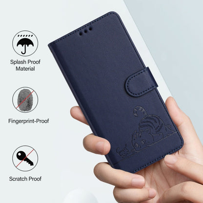 For Blackview A52 Cat Rat Embossed Pattern RFID Leather Phone Case with Lanyard(Blue) - More Brand by buy2fix | Online Shopping UK | buy2fix