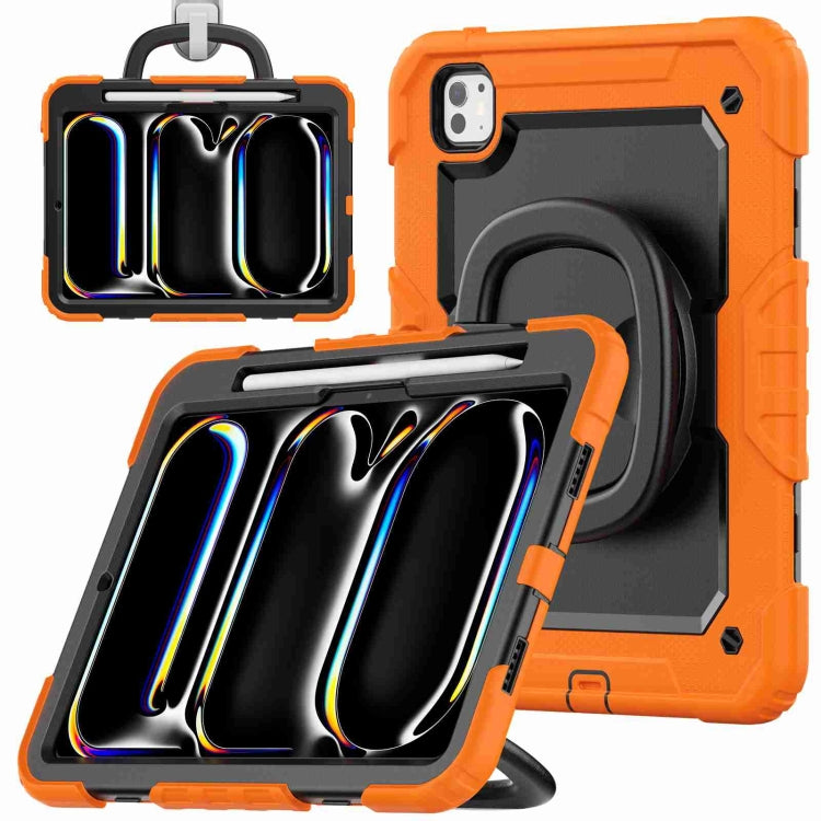 For iPad Pro 11 2024 Handle Silicone Hydric PC Tablet Case with Shoulder Strap(Orange) - iPad Pro 11 2024 Cases by buy2fix | Online Shopping UK | buy2fix