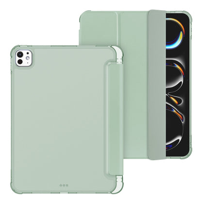 For iPad Pro 11 2024 Tri-fold Holder TPU Cover Frosted Leather Smart Tablet Case withh Pen Slot(Matcha Green) - iPad Pro 11 2024 Cases by buy2fix | Online Shopping UK | buy2fix