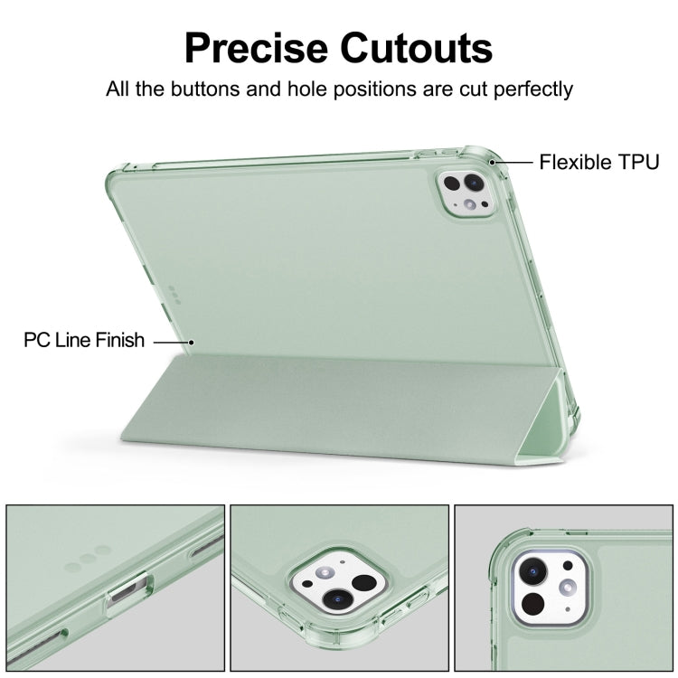 For iPad Pro 11 2024 Tri-fold Holder TPU Cover Frosted Leather Smart Tablet Case withh Pen Slot(Matcha Green) - iPad Pro 11 2024 Cases by buy2fix | Online Shopping UK | buy2fix