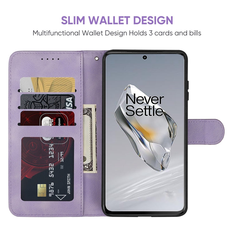 For OnePlus 12 Skin Feel Geometric Lines Leather Phone Case(Purple) - OnePlus Cases by buy2fix | Online Shopping UK | buy2fix