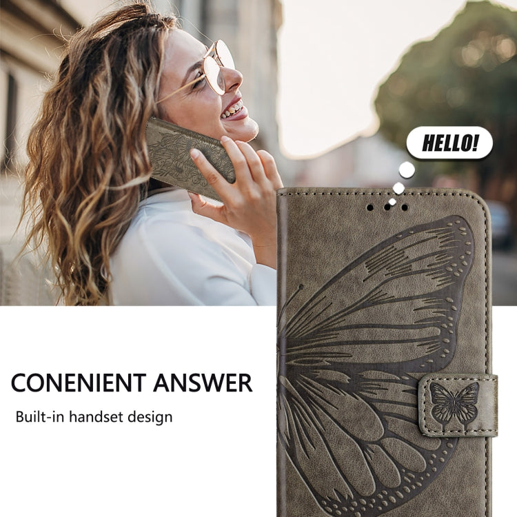 For Blackview Color 8 Embossed Butterfly Leather Phone Case(Grey) - More Brand by buy2fix | Online Shopping UK | buy2fix