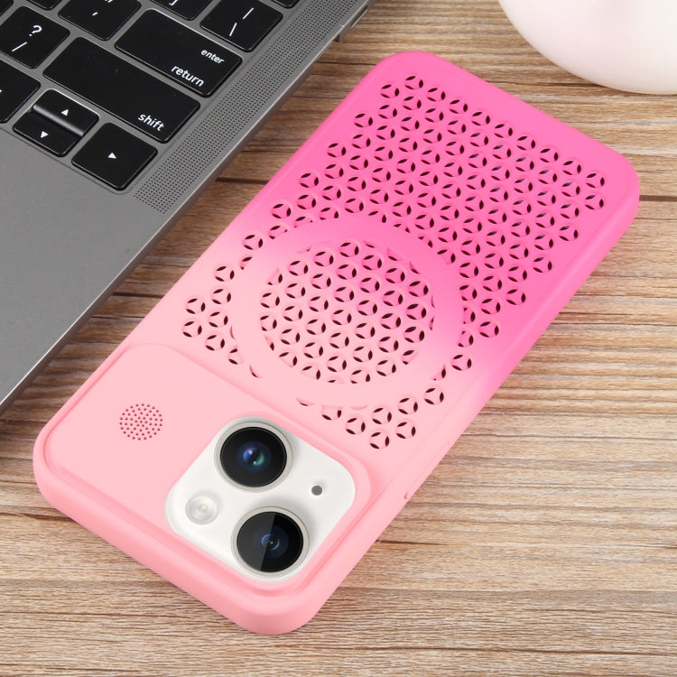 For iPhone 15 Plus Gradient Color Honeycomb Aromatherapy MagSafe Phone Case(Pink+Rose Red) - iPhone 15 Plus Cases by buy2fix | Online Shopping UK | buy2fix